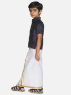 Sethukrishna Boys Navy Blue & White Shirt with Dhoti