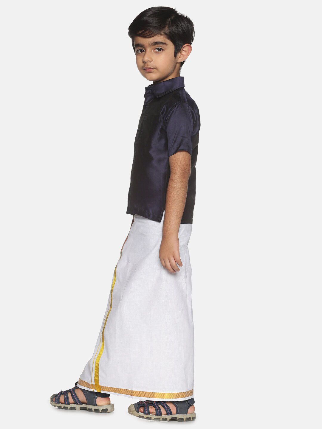 Sethukrishna Boys Navy Blue & White Shirt with Dhoti