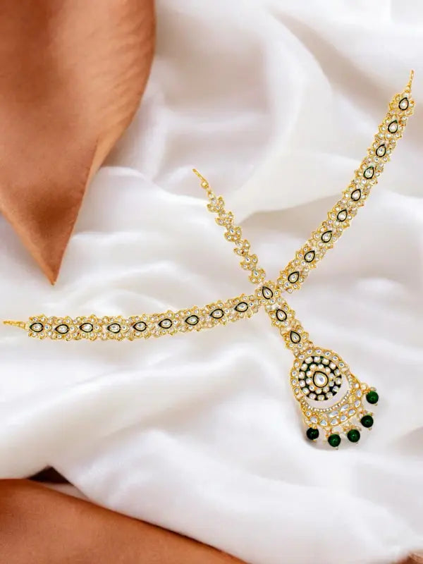 Tehzeeb Creations Traditional Designer Kundan Stone Green Meenakari Choker Bridal Set