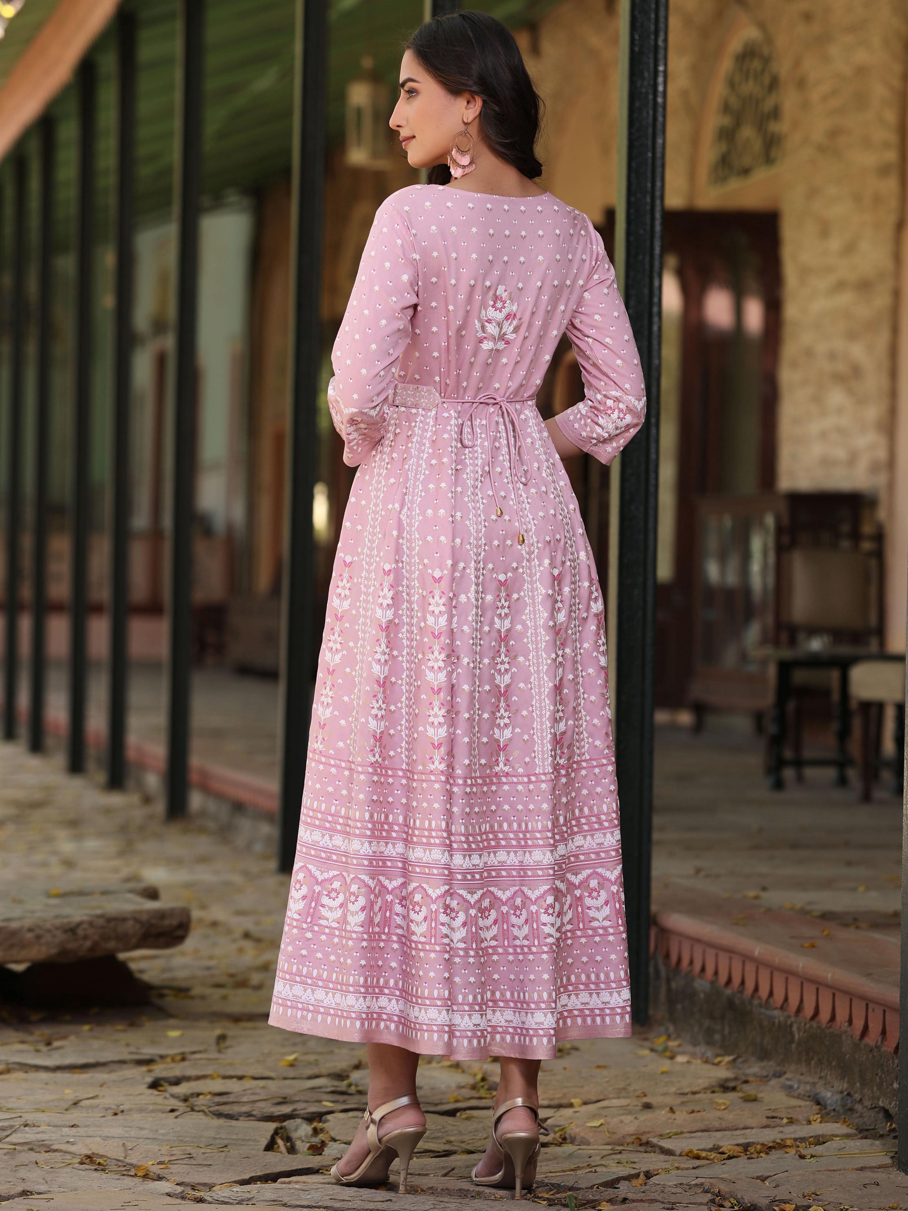 Juniper Women Pink Rayon Staple Printed Maxi Dress - Distacart