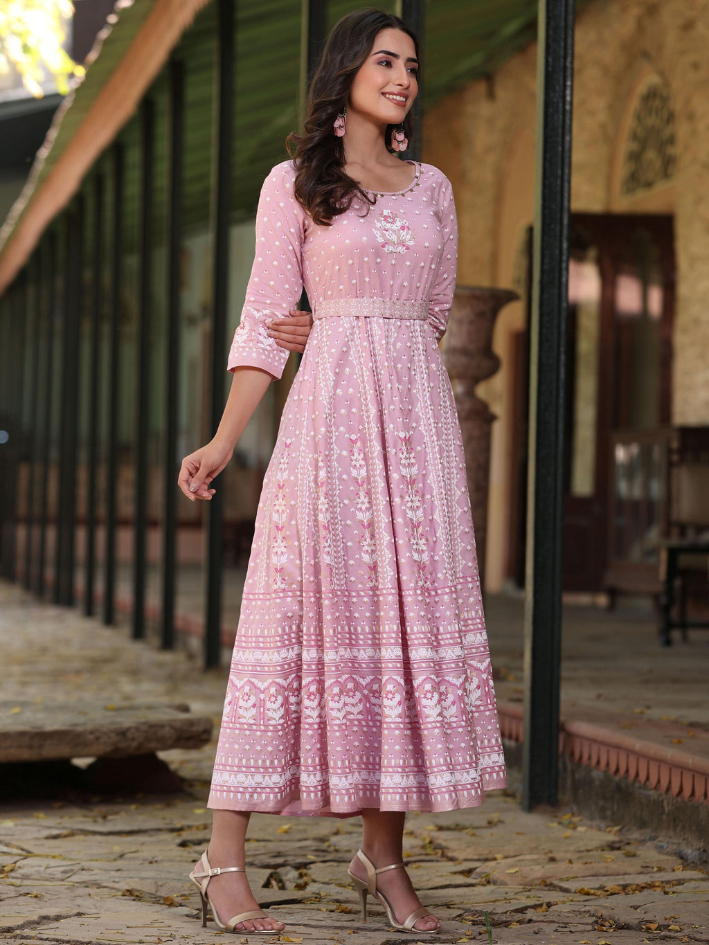 Juniper Women Pink Rayon Staple Printed Maxi Dress - Distacart