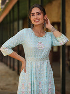 Juniper Women Sky Blue Rayon Staple Printed Maxi Dress - Distacart