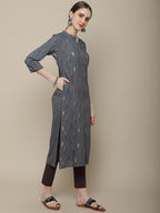 Sangria Women Charcoal & Beige Printed Kurta