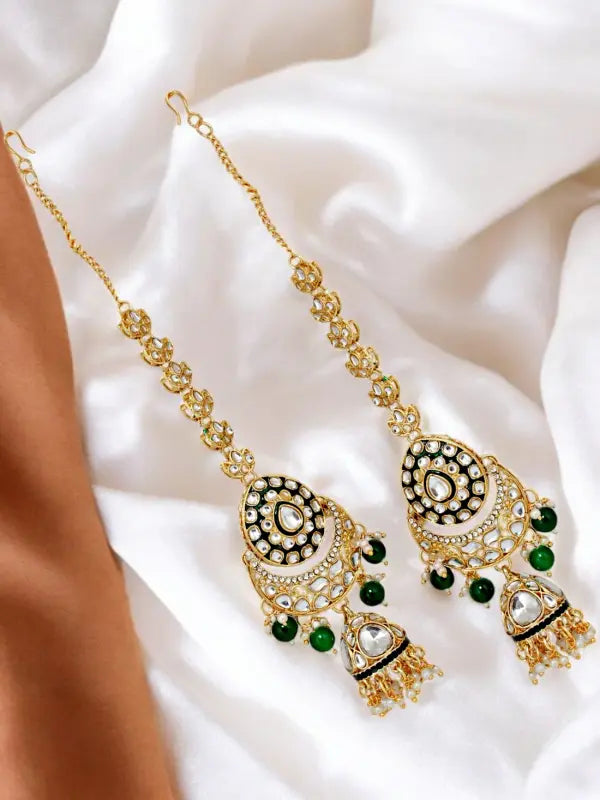 Tehzeeb Creations Traditional Designer Kundan Stone Green Meenakari Choker Bridal Set