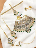 Tehzeeb Creations Traditional Designer Kundan Stone Green Meenakari Choker Bridal Set