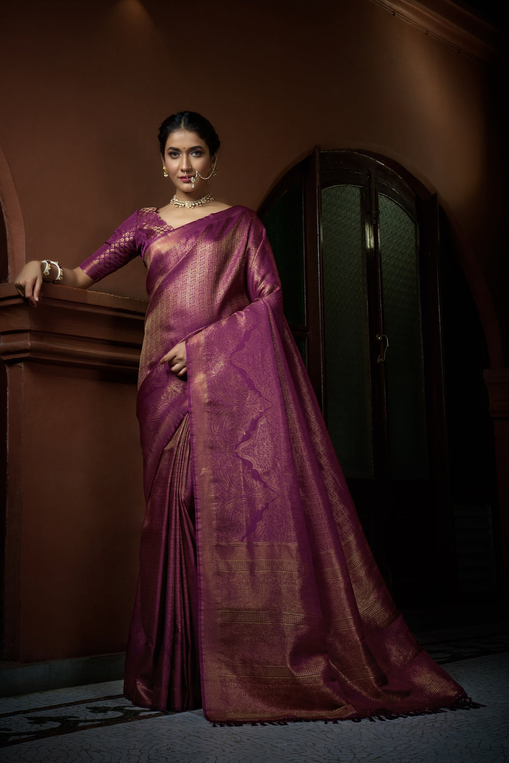 Vardha Tyrian Purple Golden Zari Kanjeevaram Silk Saree