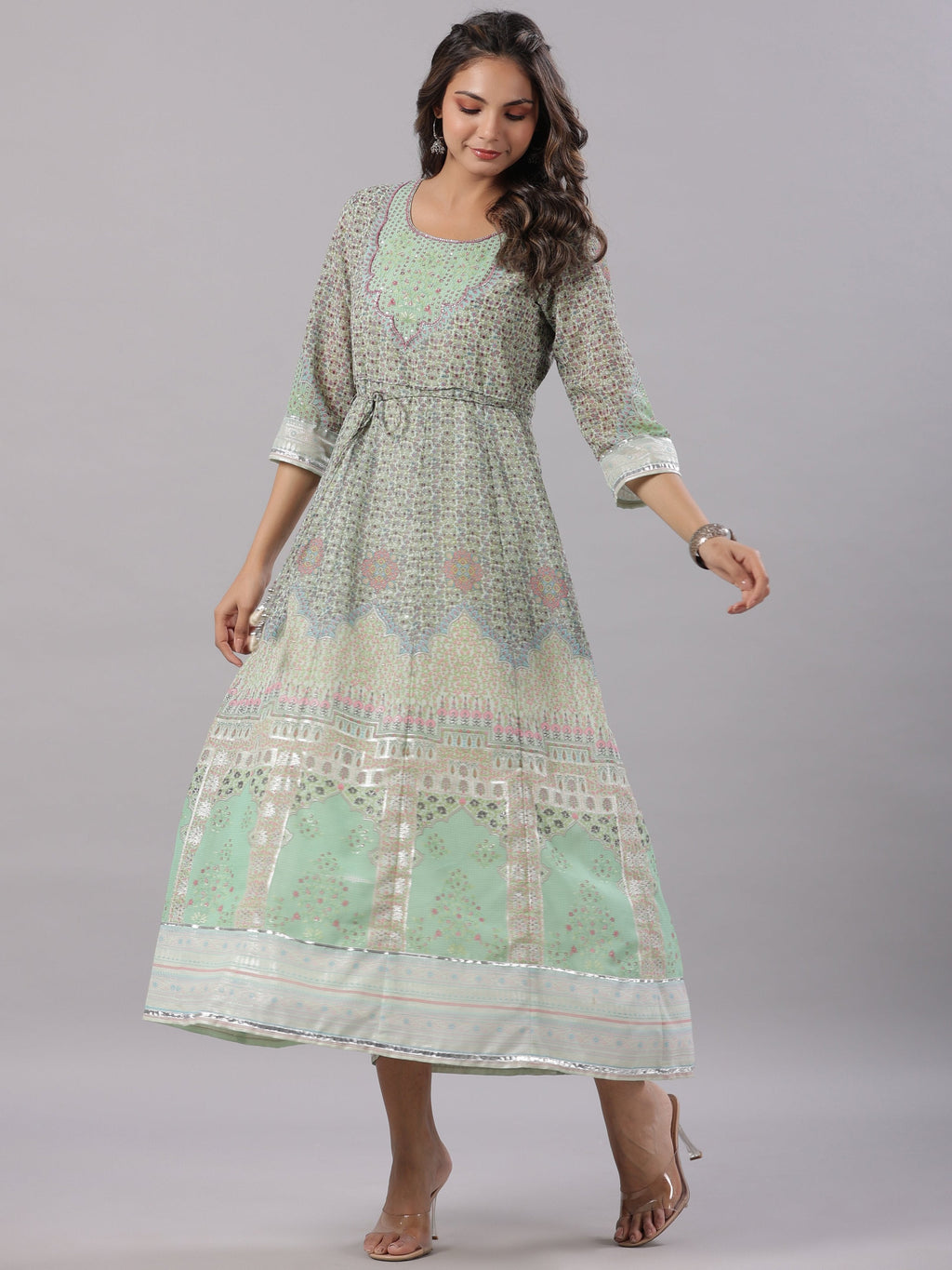 Juniper Women Green Georgette Printed Maxi Dress - Distacart