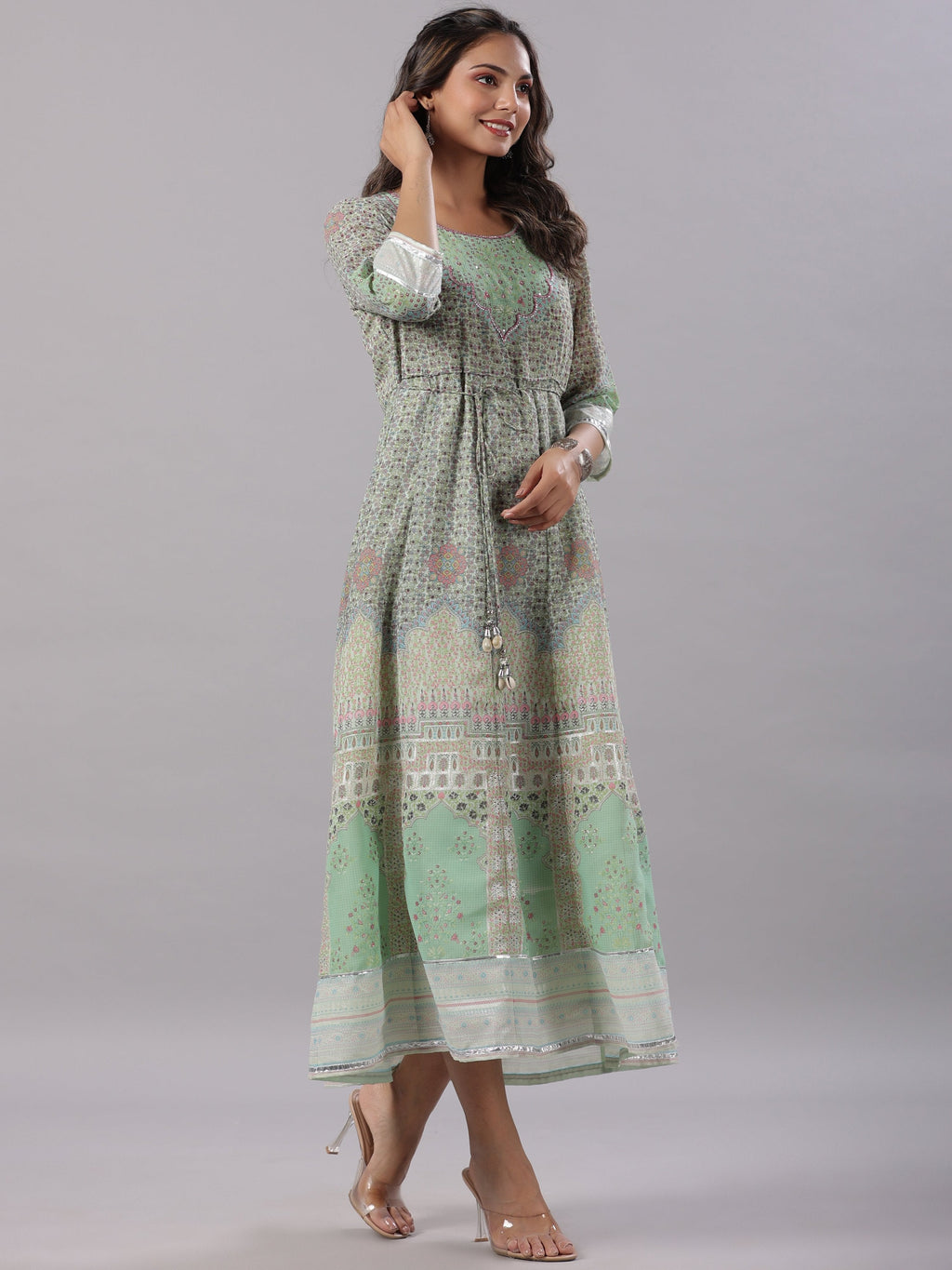 Juniper Women Green Georgette Printed Maxi Dress - Distacart