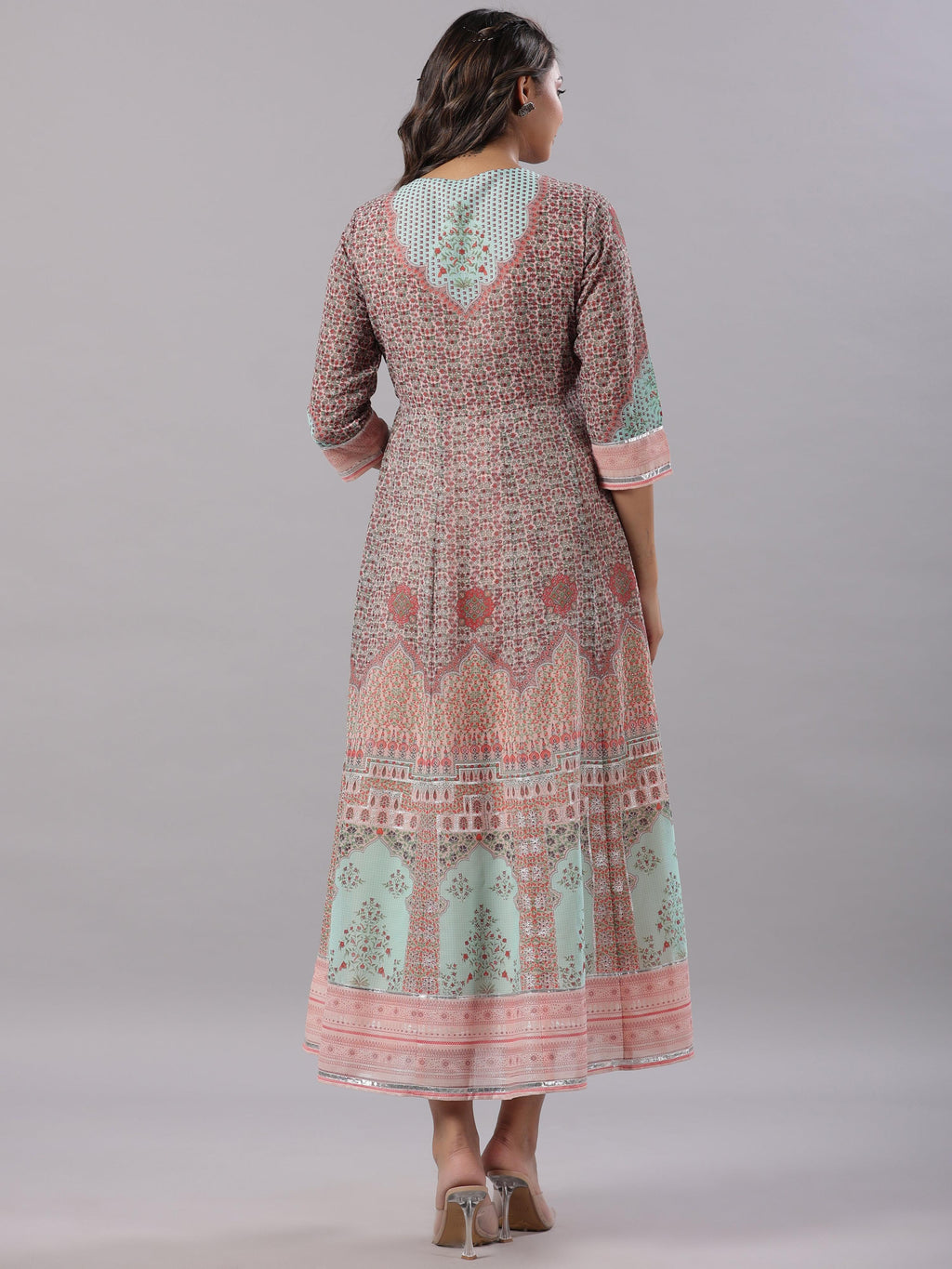 Juniper Women Peach Georgette Printed Maxi Dress - Distacart