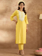 Indo Era Women Ethnic Motifs Embroidered Regular Thread Work Kurta with Trousers - Distacart