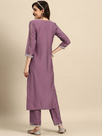 Sangria Ethnic Motifs Embroidered Thread Work Kurta With Trousers