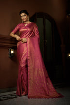 Vardha Deep Pink Golden Zari Kanjeevaram Silk Saree