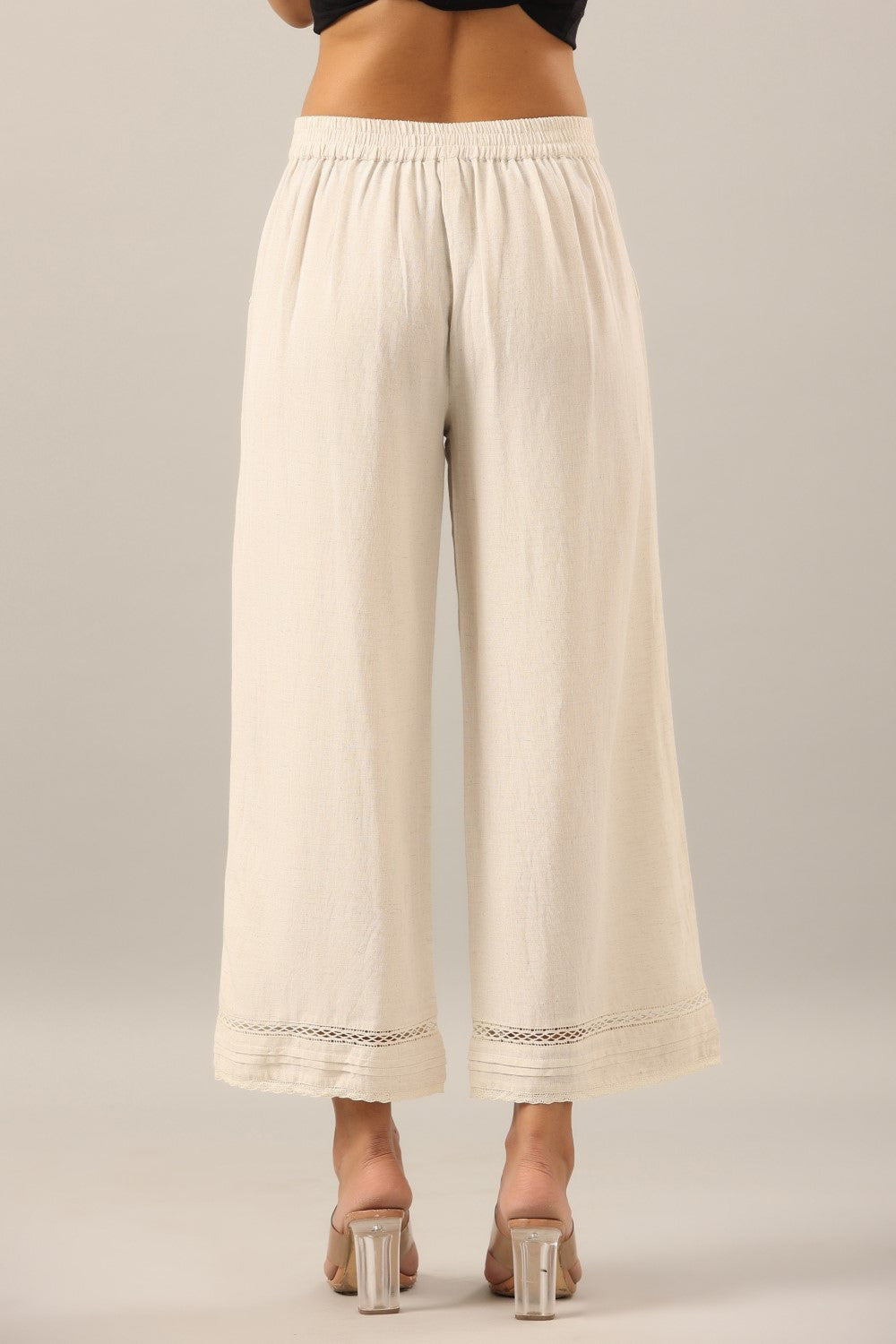 Juniper Women Off-White Rayon Flax Solid Palazzo