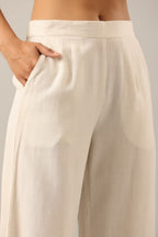 Juniper Women Off-White Rayon Flax Solid Palazzo