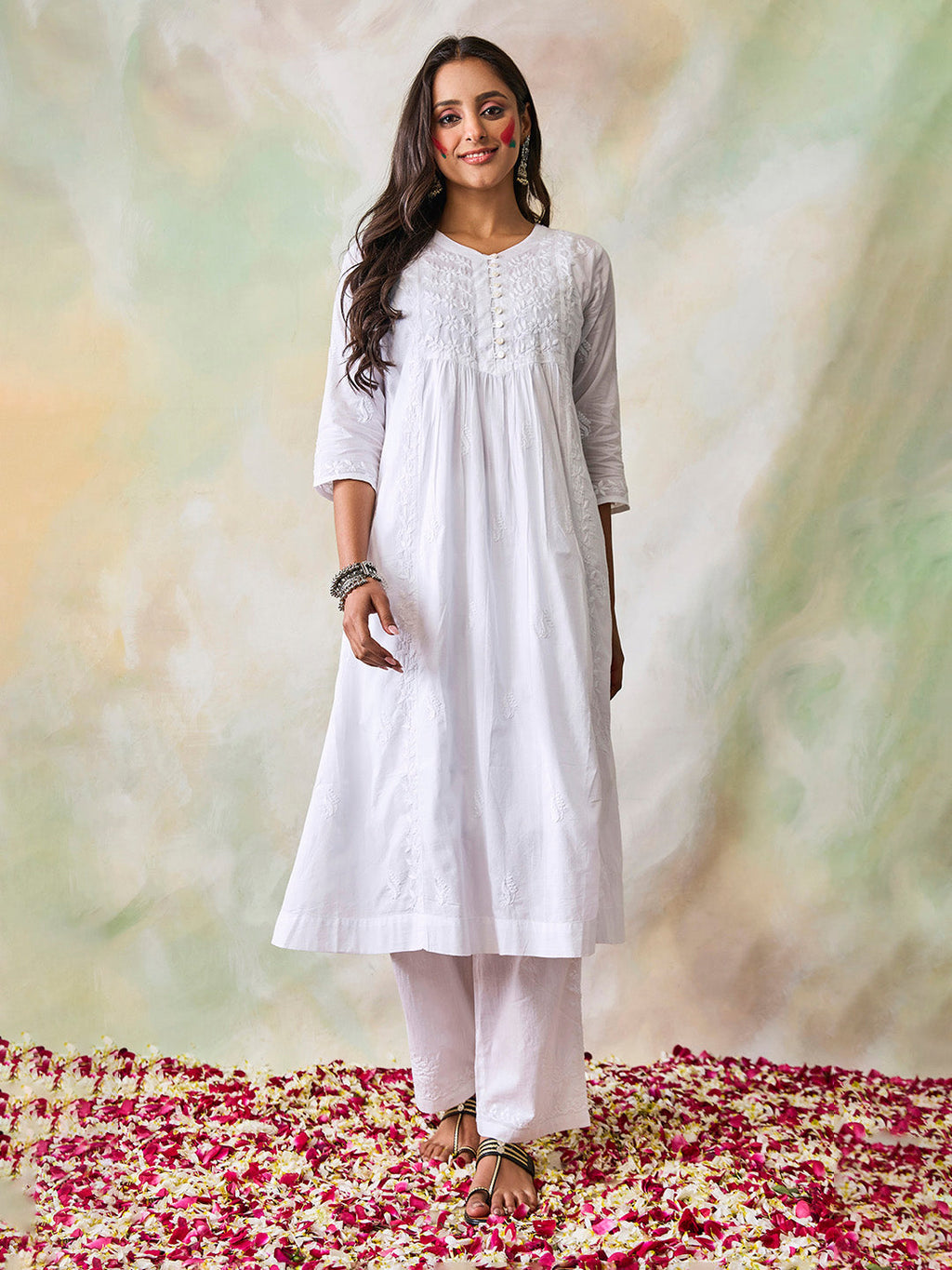 HOUSE OF KARI Ethnic Motifs Embroidered Chikankari Kurta