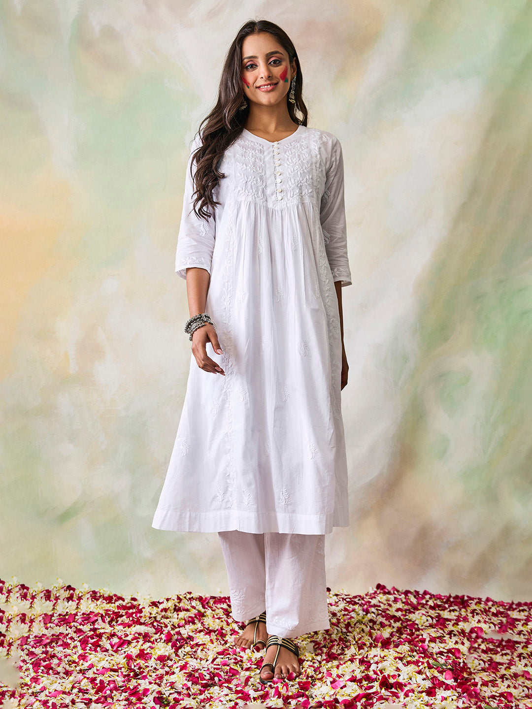 HOUSE OF KARI Ethnic Motifs Embroidered Chikankari Kurta