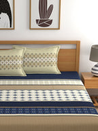 Home Ecstasy Blue & Beige Ethnic Motifs 140 TC King Bedsheet with 2 Pillow Covers - Distacart
