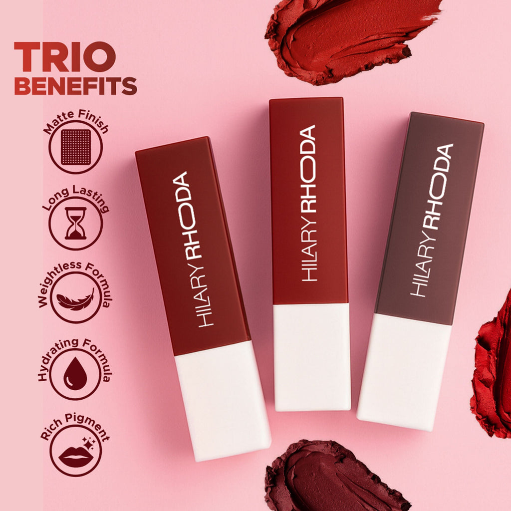 Hilary Rhoda Matte Lipstick Pack Of 3 - Red-Volution Trio 01 - Distacart