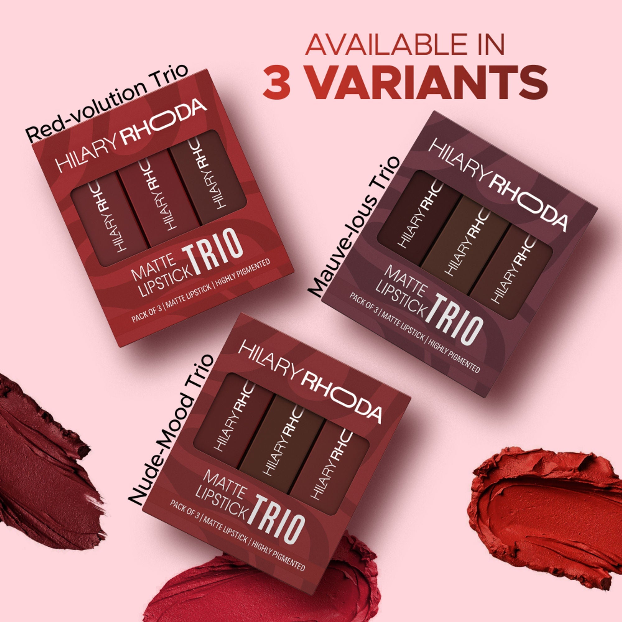 Hilary Rhoda Matte Lipstick Pack Of 3 - Red-Volution Trio 01 - Distacart