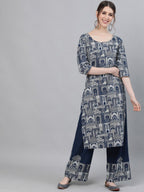 Aks Ethnic Motifs Printed Pure Cotton Kurta With Palazzos