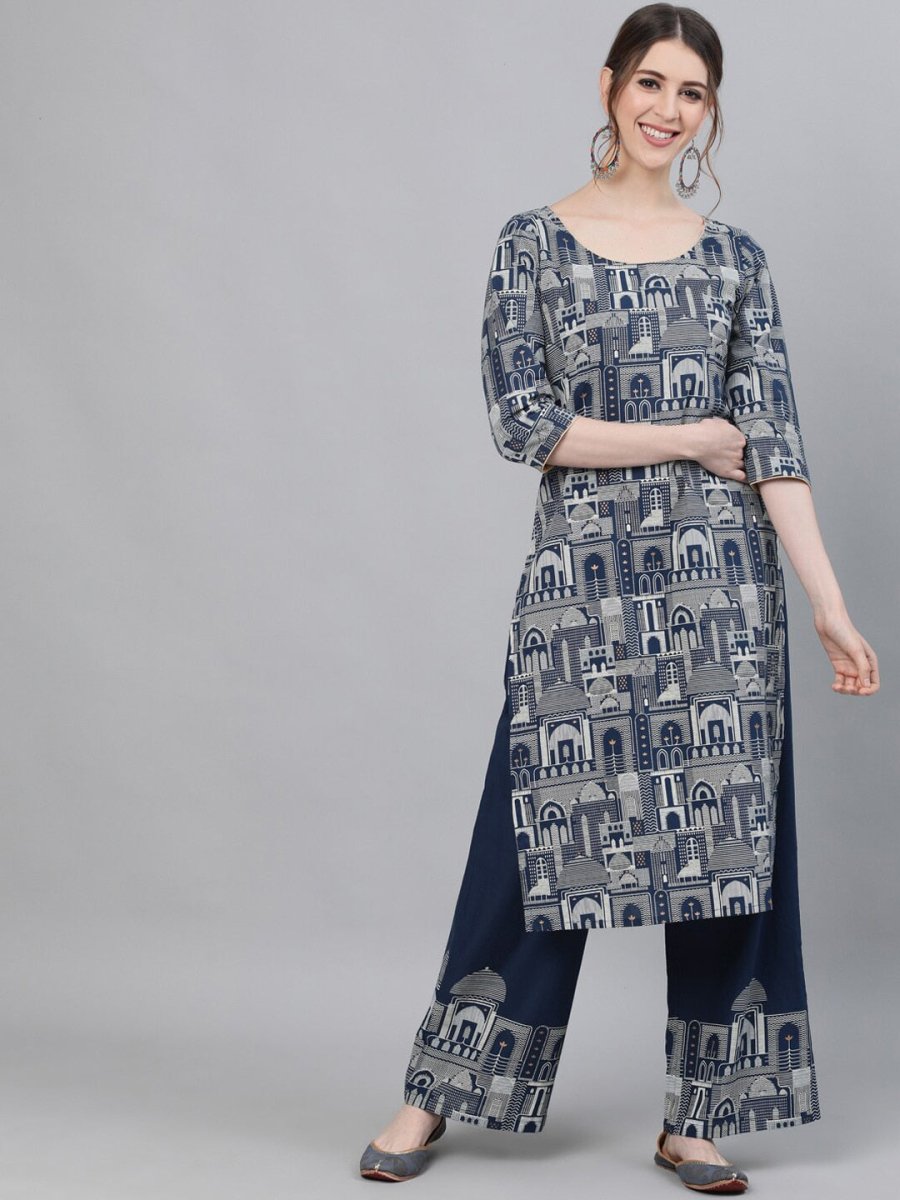 Aks Ethnic Motifs Printed Pure Cotton Kurta With Palazzos