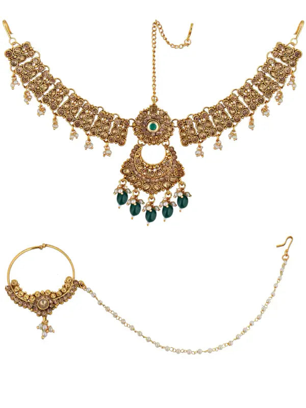 Tehzeeb Creations Traditional Stone Bridal Set 7 Pcs. For Girls & Women