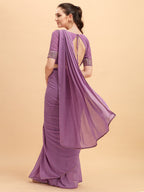 Sangria Women Purple Solid Georgette Saree with Embellished Belt - Distacart