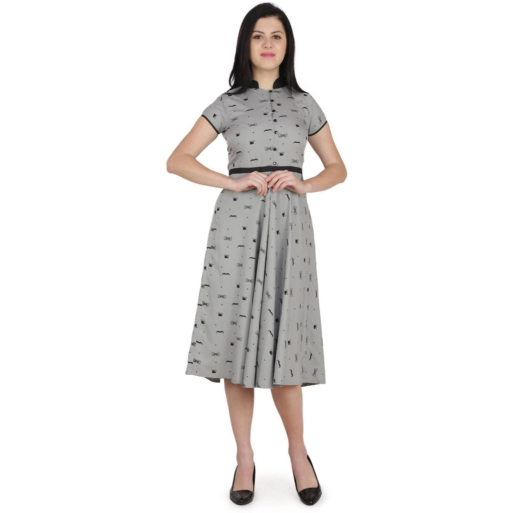 Kanoor Women's Grey Frock Style Collar Neck Kurti