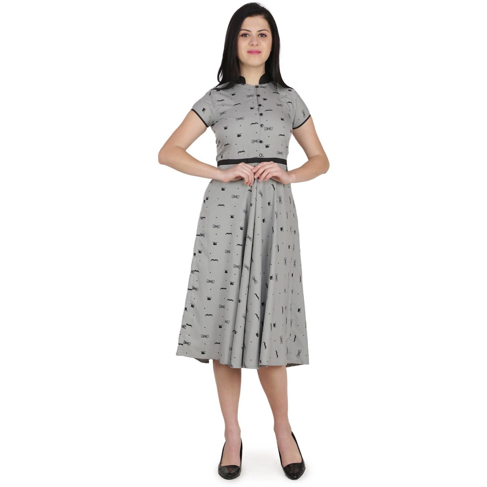 Kanoor Women's Grey Frock Style Collar Neck Kurti