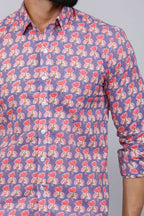 Miravan Men's Purple Floral Design Stylish Casual Cotton Shirt