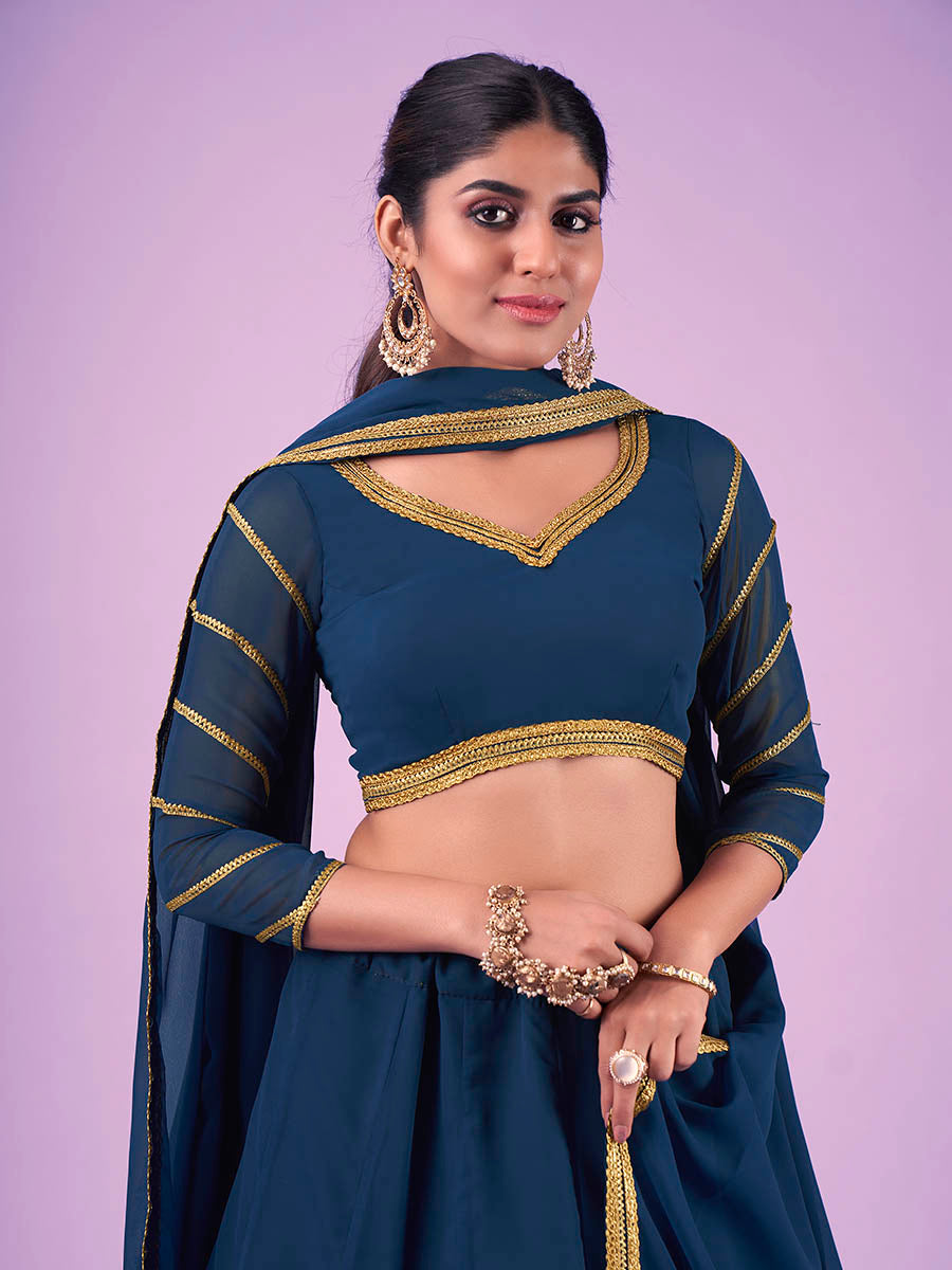 Myra Navy Blue Georgette Embroidered Designer Lehenga
