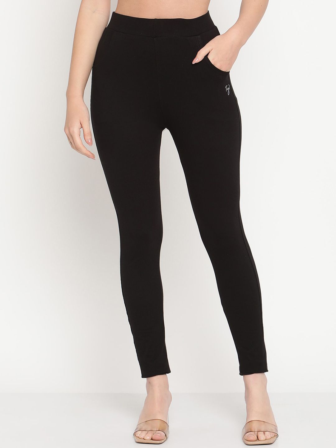 TAG 7 Women Black & Mustard Yellow Pack of 2 Straight Fit Ankle-Length Leggings