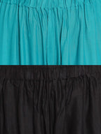 TAG 7 Women Pack Of 2 Black & Teal Blue Solid Flared Palazzos