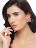 Shoshaa Women Magenta & Gold-Plated Circular Studs - Distacart