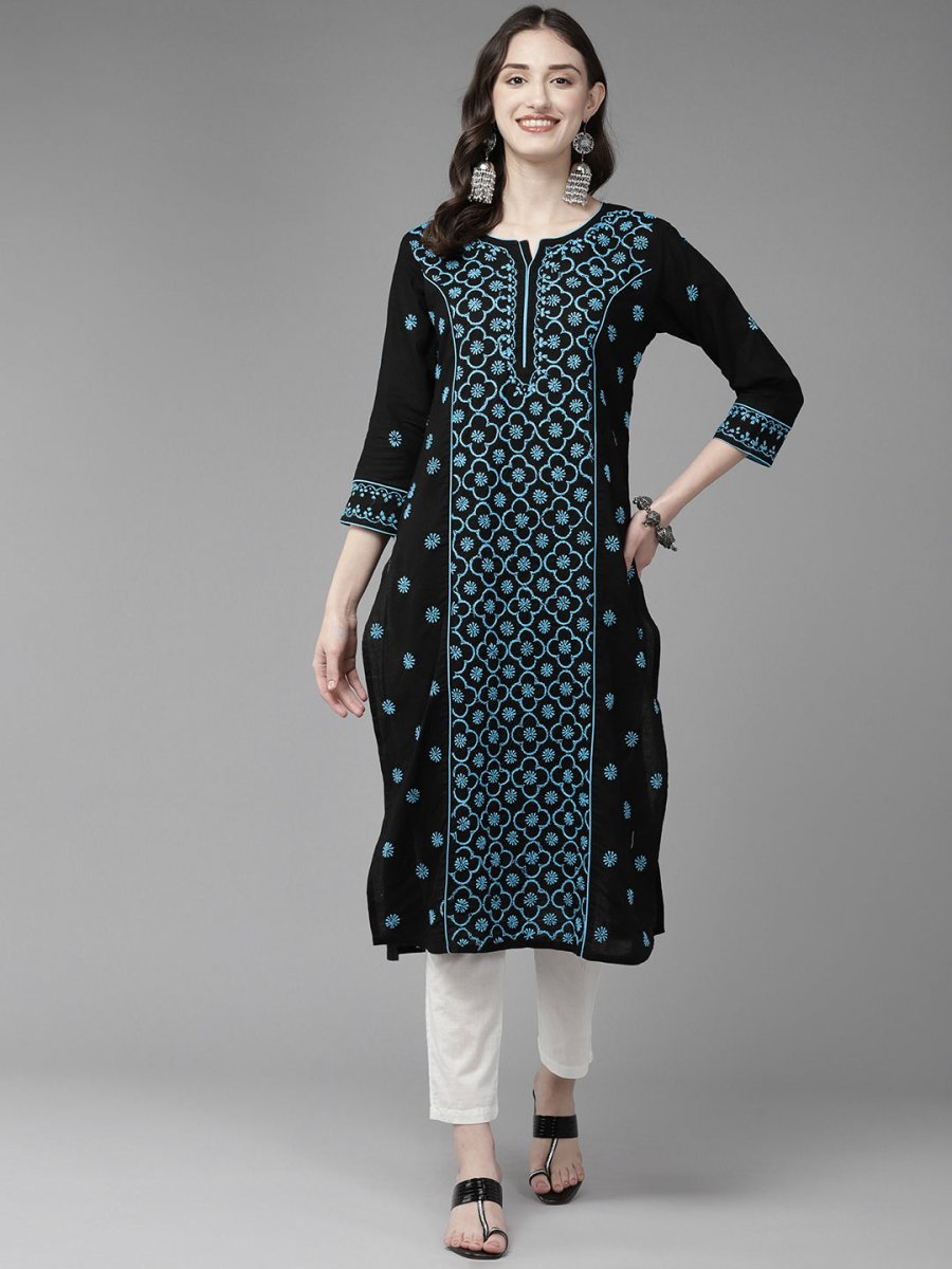 ADA Women Floral Embroidered Cotton Chikankari Kurta
