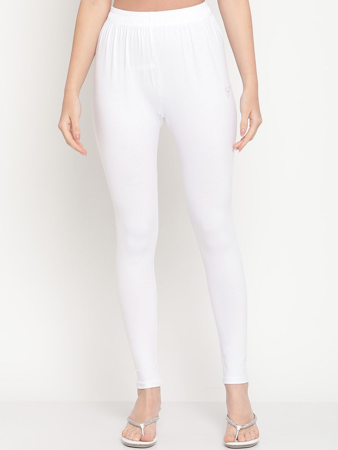 TAG 7 Women Pack Of 2 White & Pink Solid Comfort-Fit Ankle-Length Leggings