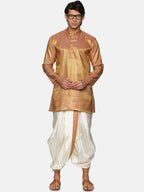 Sethukrishna Men Gold-Toned Striped Kurta with Dhoti Pants - Distacart
