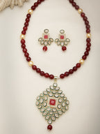 NVR Women's Red Kundan-Studded & Beaded Handcrafted Jewellery Set