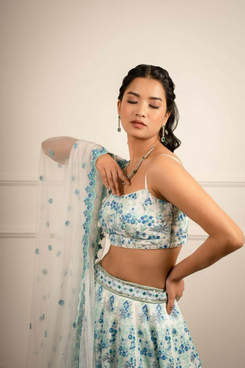 Jyoti Fashion Premium Sky Blue Faux Georgette 3MM Sequins with Thread & Jari Embroidery Lehenga Choli with Dupatta