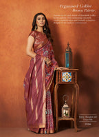 Maroon Rangkat and Crepe Silk Floral Saree With Unstitched Blouse Piece - Mohmanthan Royal Saachi