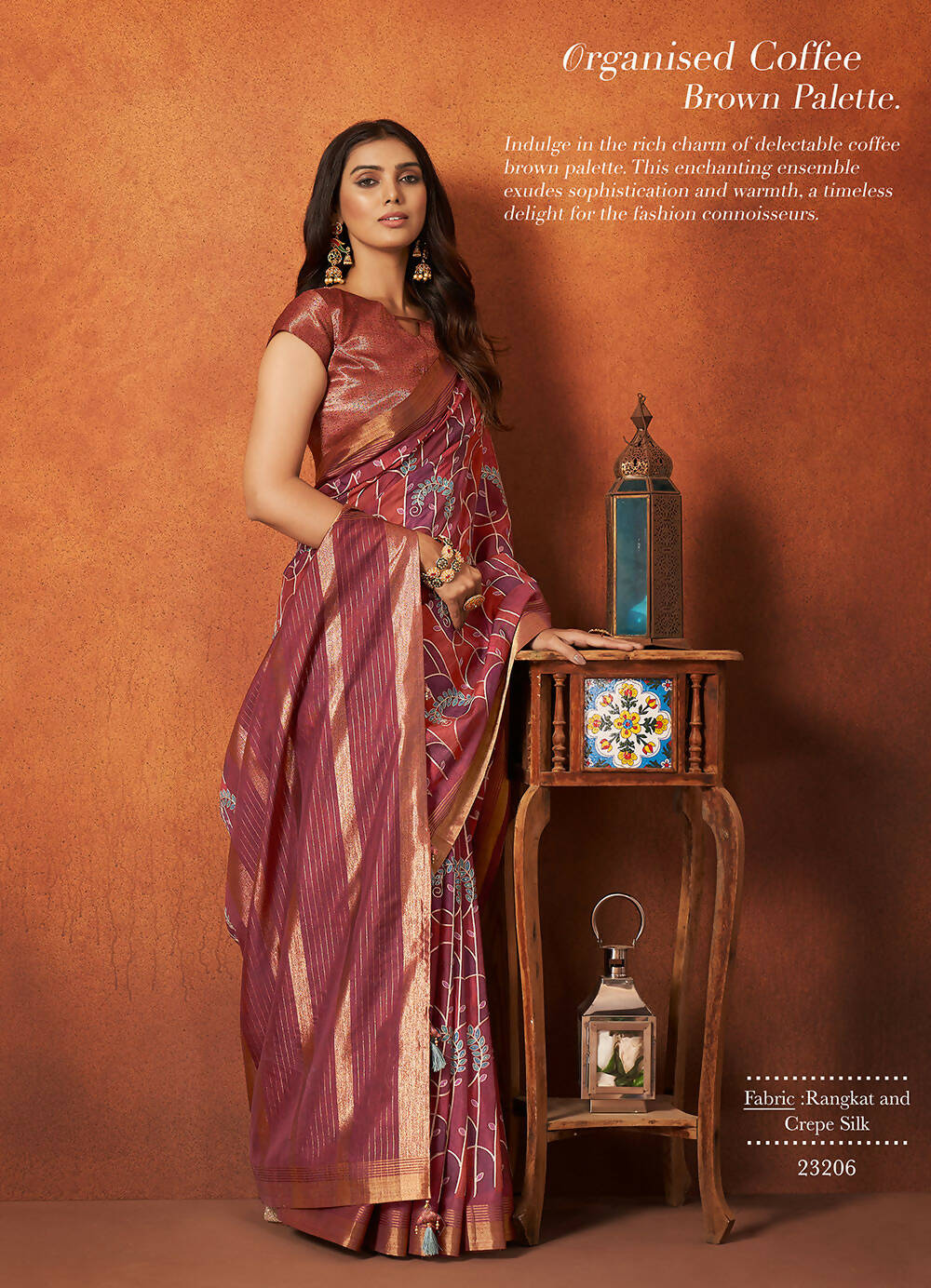 Maroon Rangkat and Crepe Silk Floral Saree With Unstitched Blouse Piece - Mohmanthan Royal Saachi