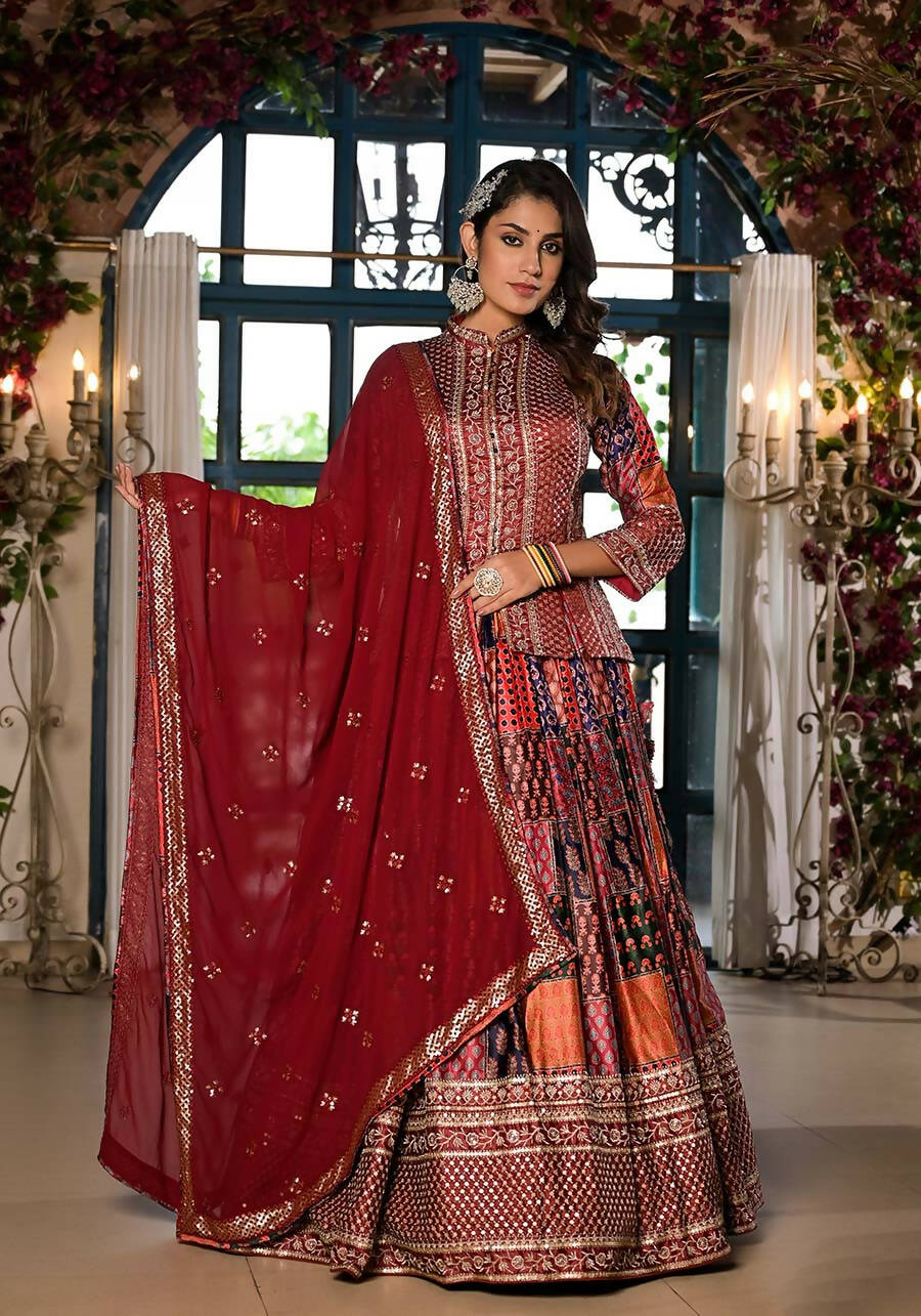 Women's Wedding Traditional Multi Dull Satin Lehenga Choli - Kaushlya