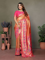 Aastha Fashion Orange Tissue Silk Paithani Woven Saree - Distacart