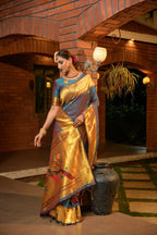 Jyoti Fashion Women's Teal Paithani Silk Zari Woven Saree with Blouse