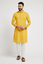 Ethnic India Yellow Men's Kurta Ethnic Motifs Cotton