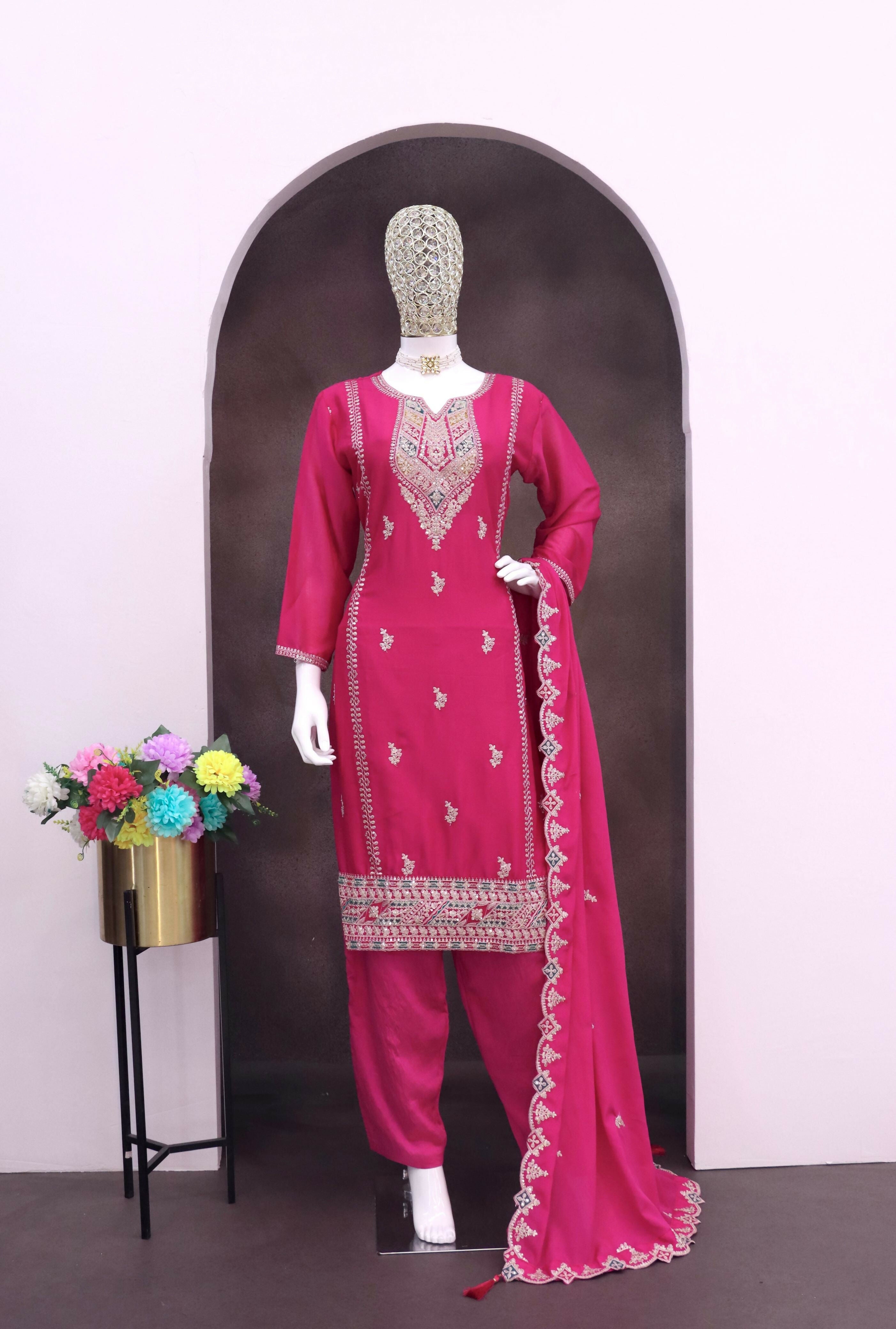 Anaita Rani Pink Heavy Chinon Readymade Suit with Embroidery & Sequence Work - Distacart