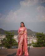 DEIANA'S Beautiful Designer Golden zari Soft Lichi Silk Saree - Pink
