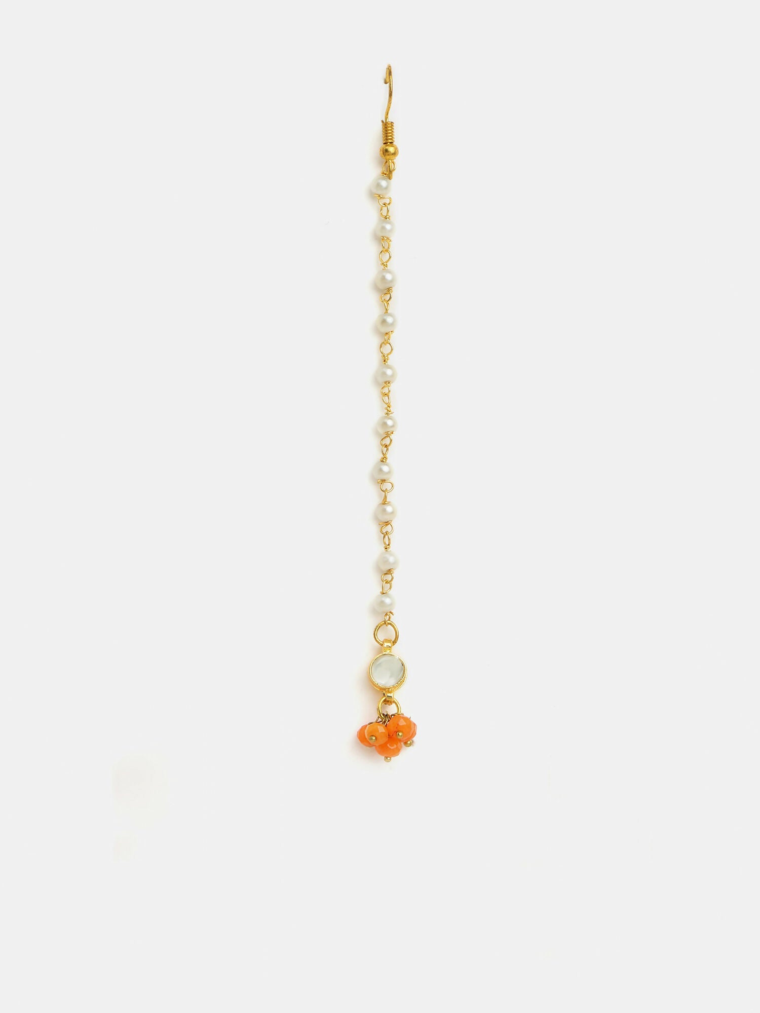 Ruby Raang Mannat Set Of 2 - Orange Embedded Maang Tikka And Earrings - Distacart