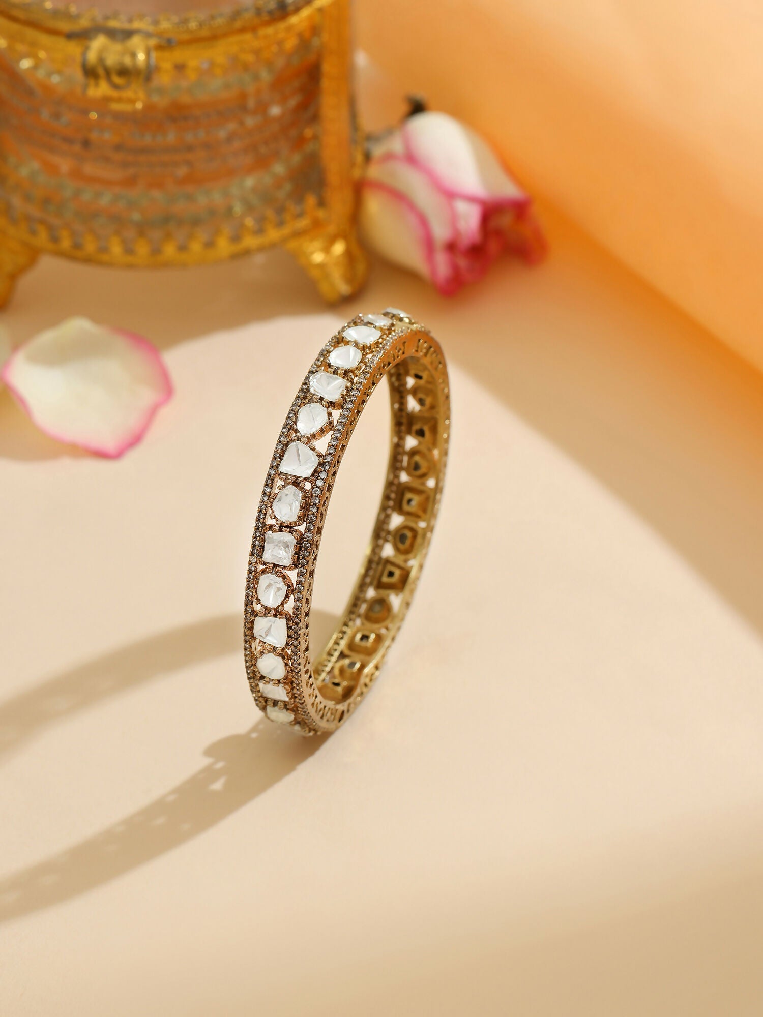 Ruby Raang 22k Gold Polished Kundan Bracelet - Distacart