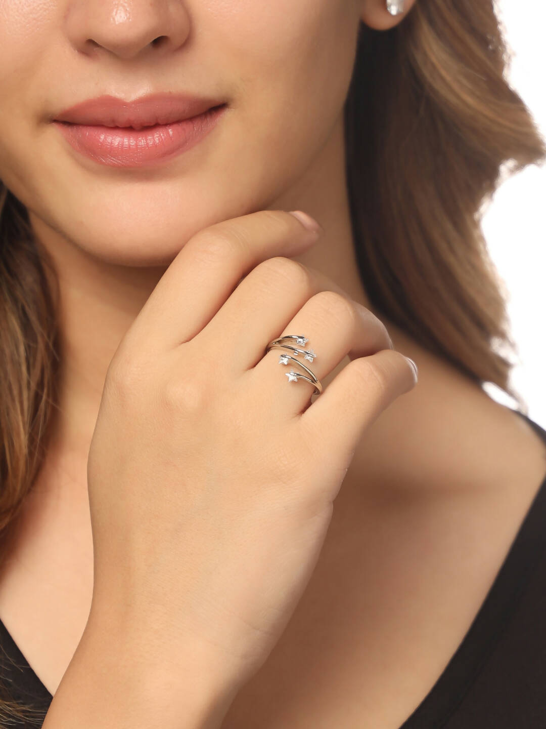 NVR Women's Stylish Latest Silver Plated Ring With Ad Stones
